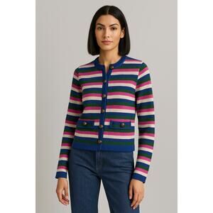 Boden Holly Knitted Jacket Multi Metallic Stripe Size Us 2